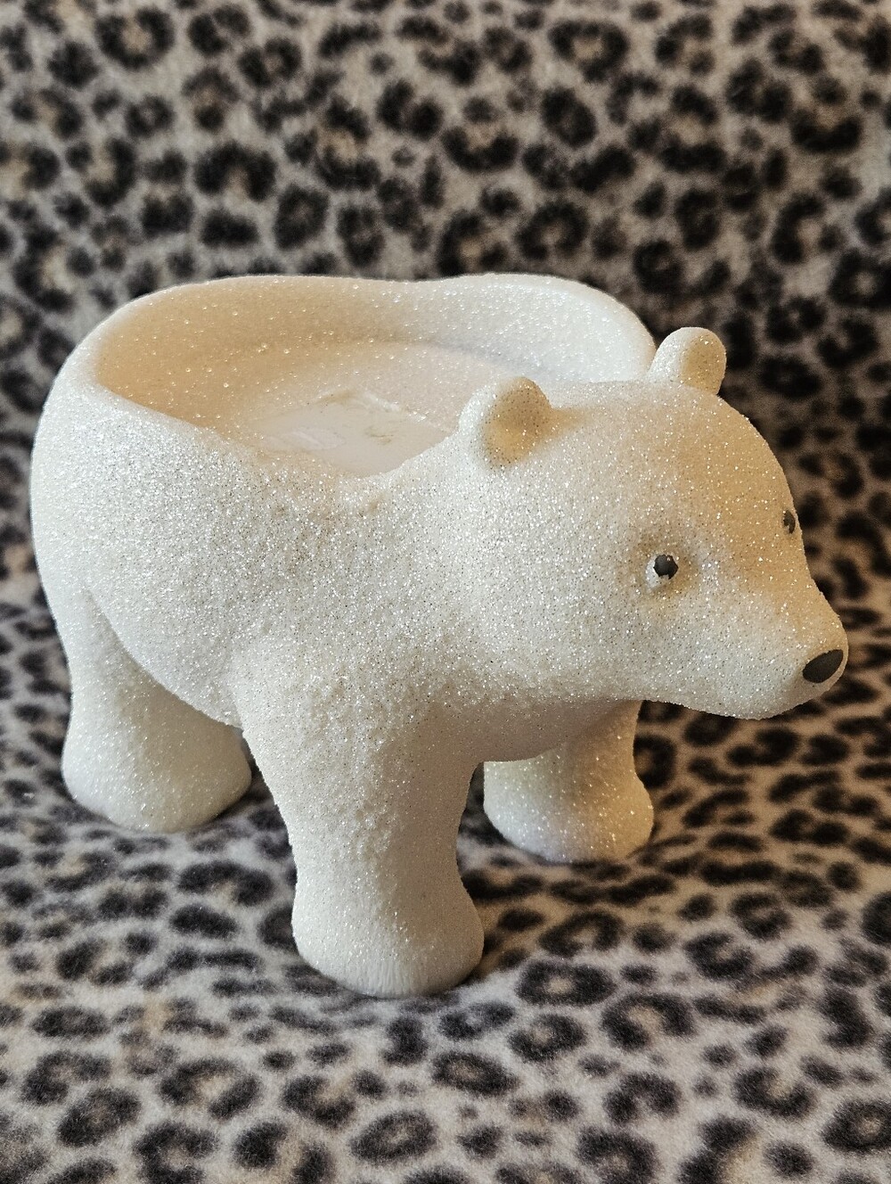 Bath & Body Works White Sparkle Glitter Pedestal Polar Bear 3-Wick Candle Holder